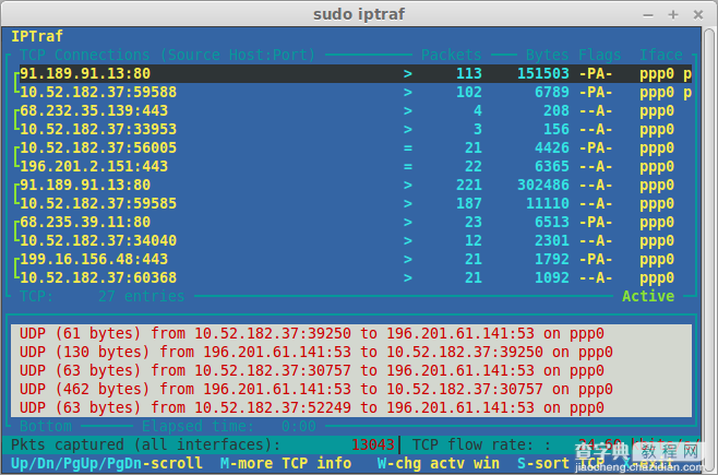 在Linux系统中使用iptraf进行网络监控4
