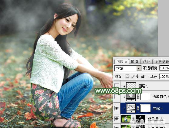 Photoshop将草地人物图片打造出梦幻的秋季青绿色40