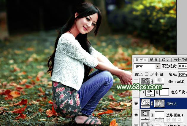 Photoshop将草地人物图片打造出梦幻的秋季青绿色28