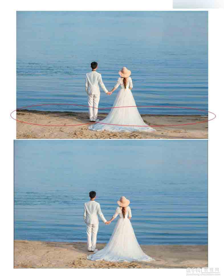 Photoshop合成唯美的樱花树下面朝大海的婚片美景2