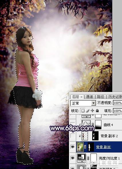Photoshop调制出暗调秋季蓝紫色树林人物图片47