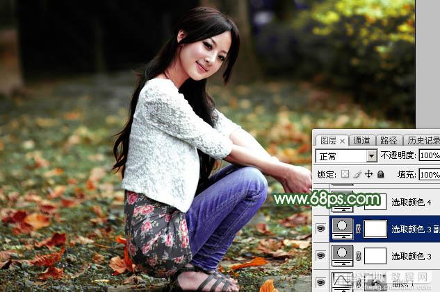 Photoshop将草地人物图片打造出梦幻的秋季青绿色20